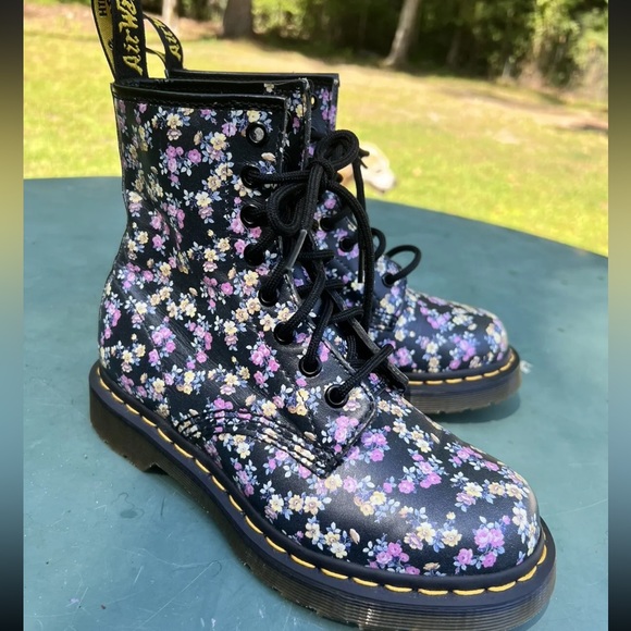 Dr. Martens Shoes - Dr. Martens Black Floral Lace-Up Combat Boots